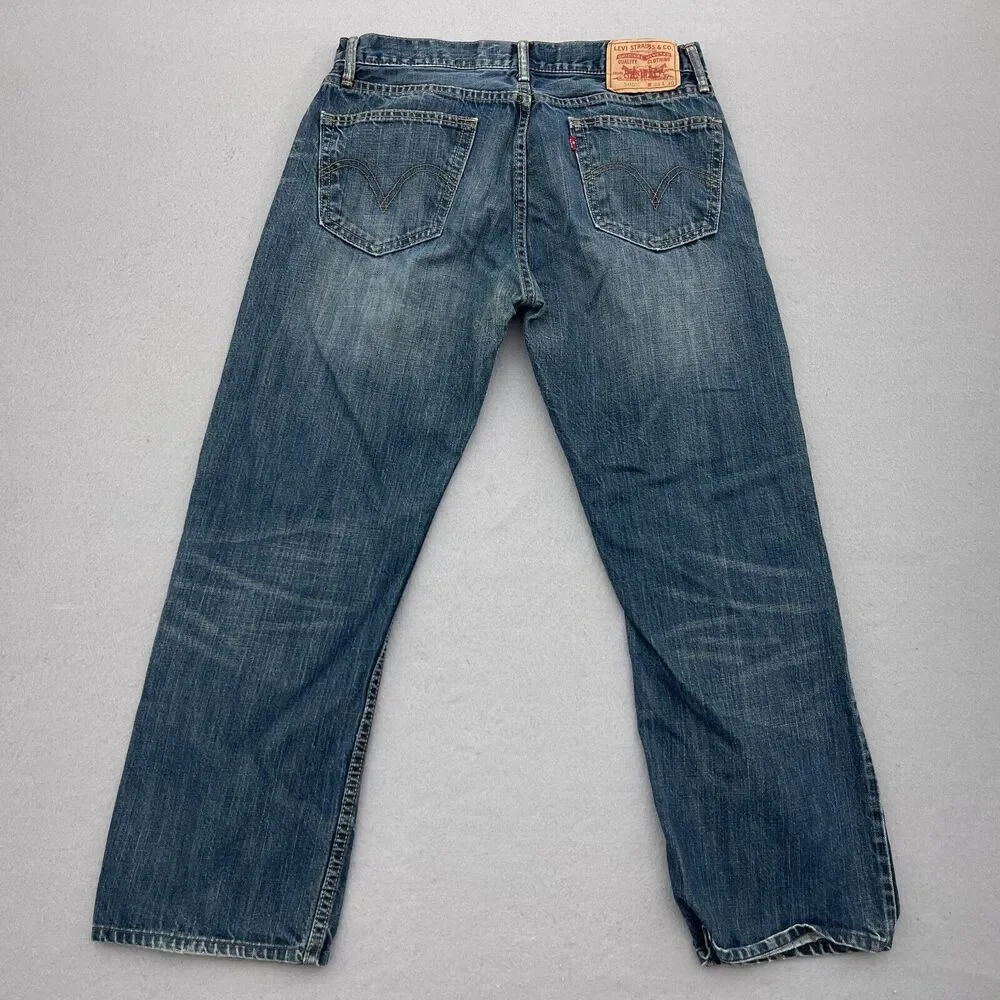Vintage Levi's 505 Jeans Men 34x30 Straight Fit‎ Blue Whiskered Faded Denim